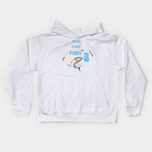 Beer Fishy Fishy, with fishing rods and beer. Kids Hoodie